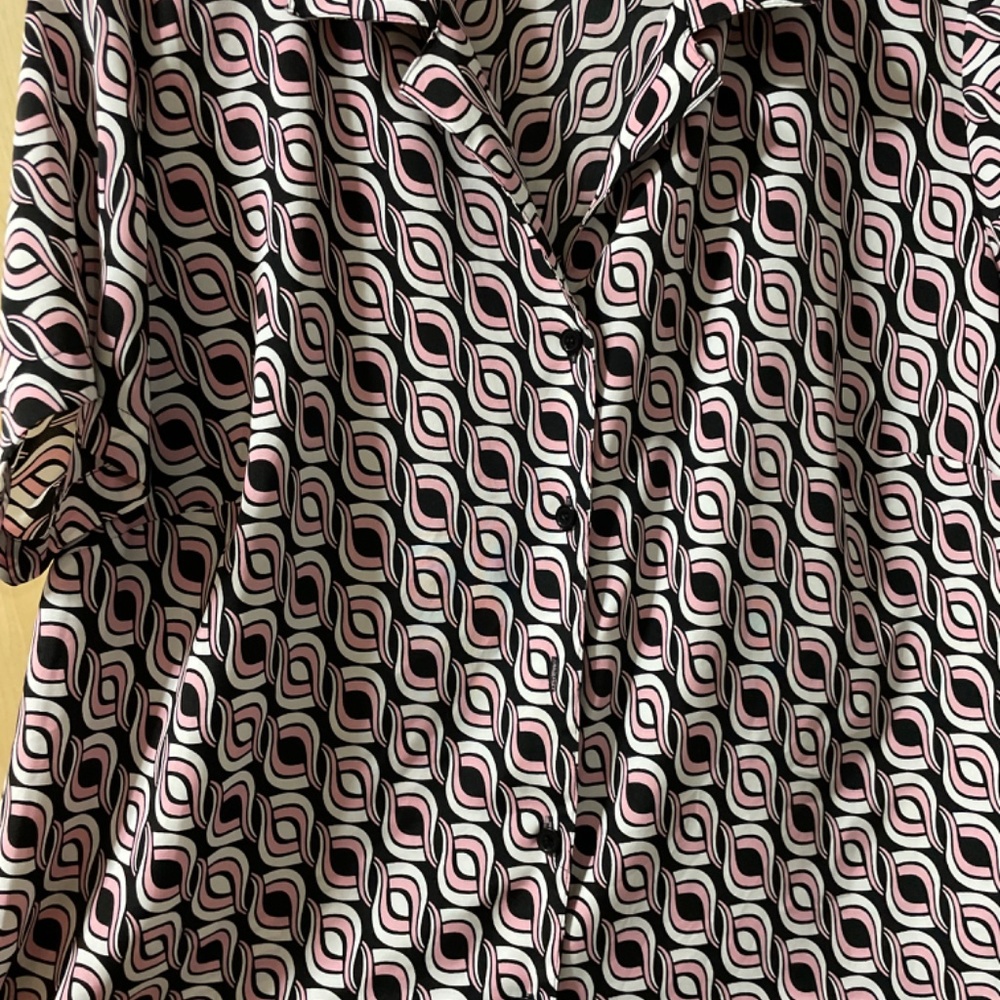 Women 2X Vintage Notations Shoulder Pads Button Down Blouse- No fabric tag, silk - Picture 3 of 5